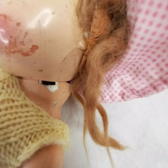 Vintage 1950s Hard Plastic Doll With Pink Hat & Dress 10" Collectible - Picture 7 of 8